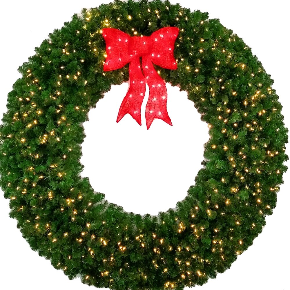 ACWreaths 6 Foot 72 Inch LED Christmas Wreath With Pre Lit Red Bow